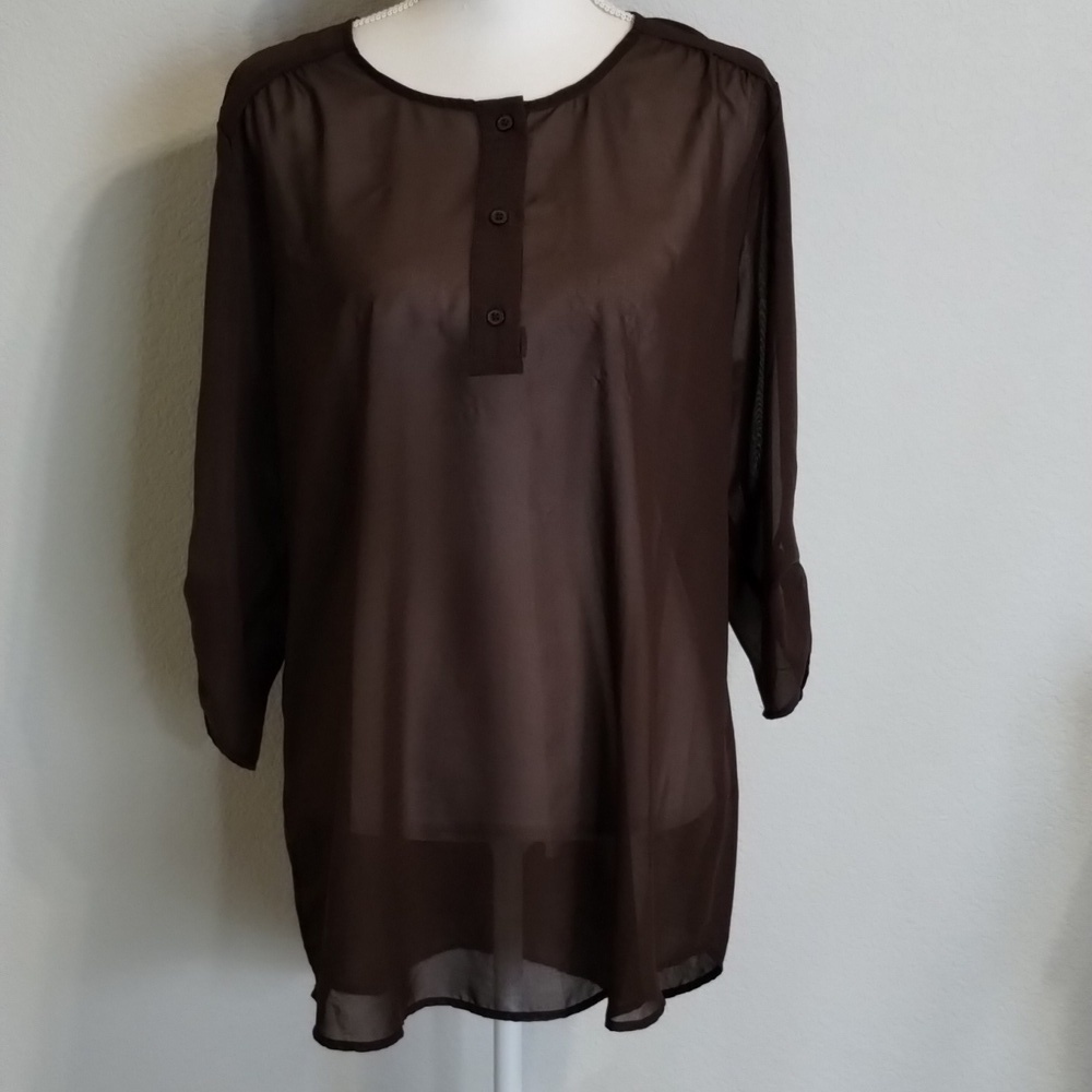 Chico's Dark Brown Sheer Tunic Flowy Top Size Large